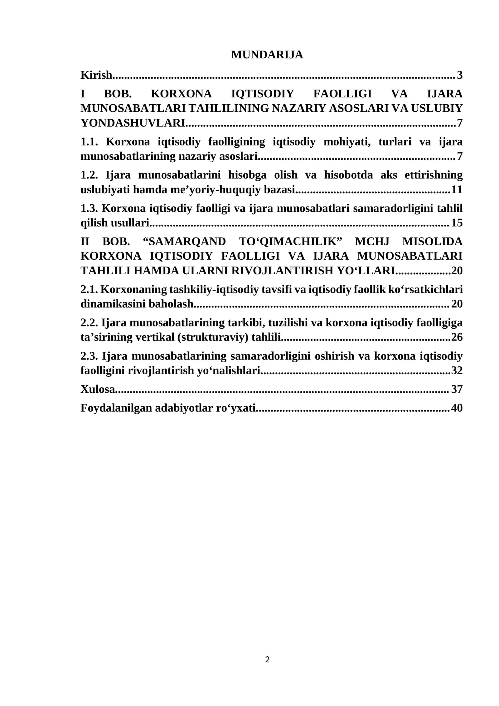 Korxona Iqtisodiy Faolligi va Ijara Munosabatlari Tahlili