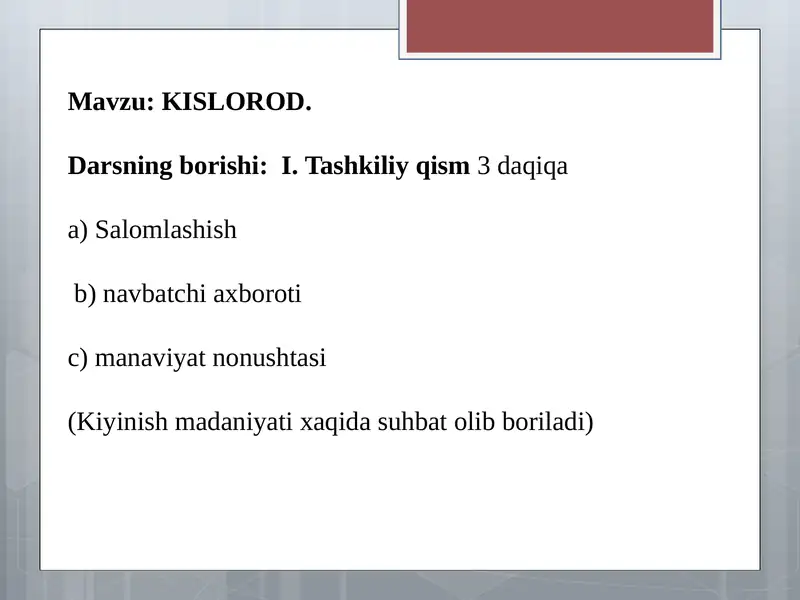 Kislorod mavzusida ochiq dars