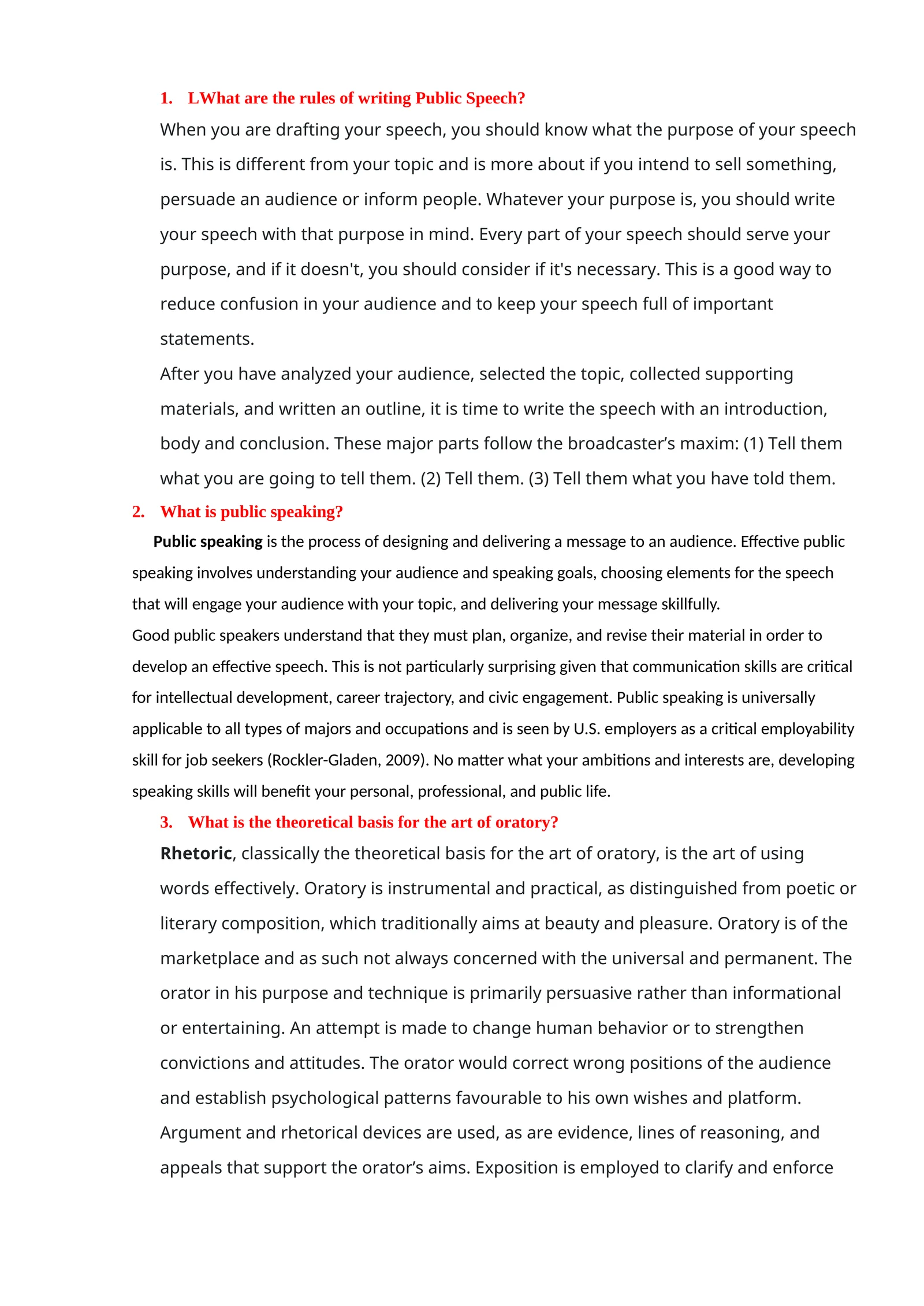 Public Speaking Rules