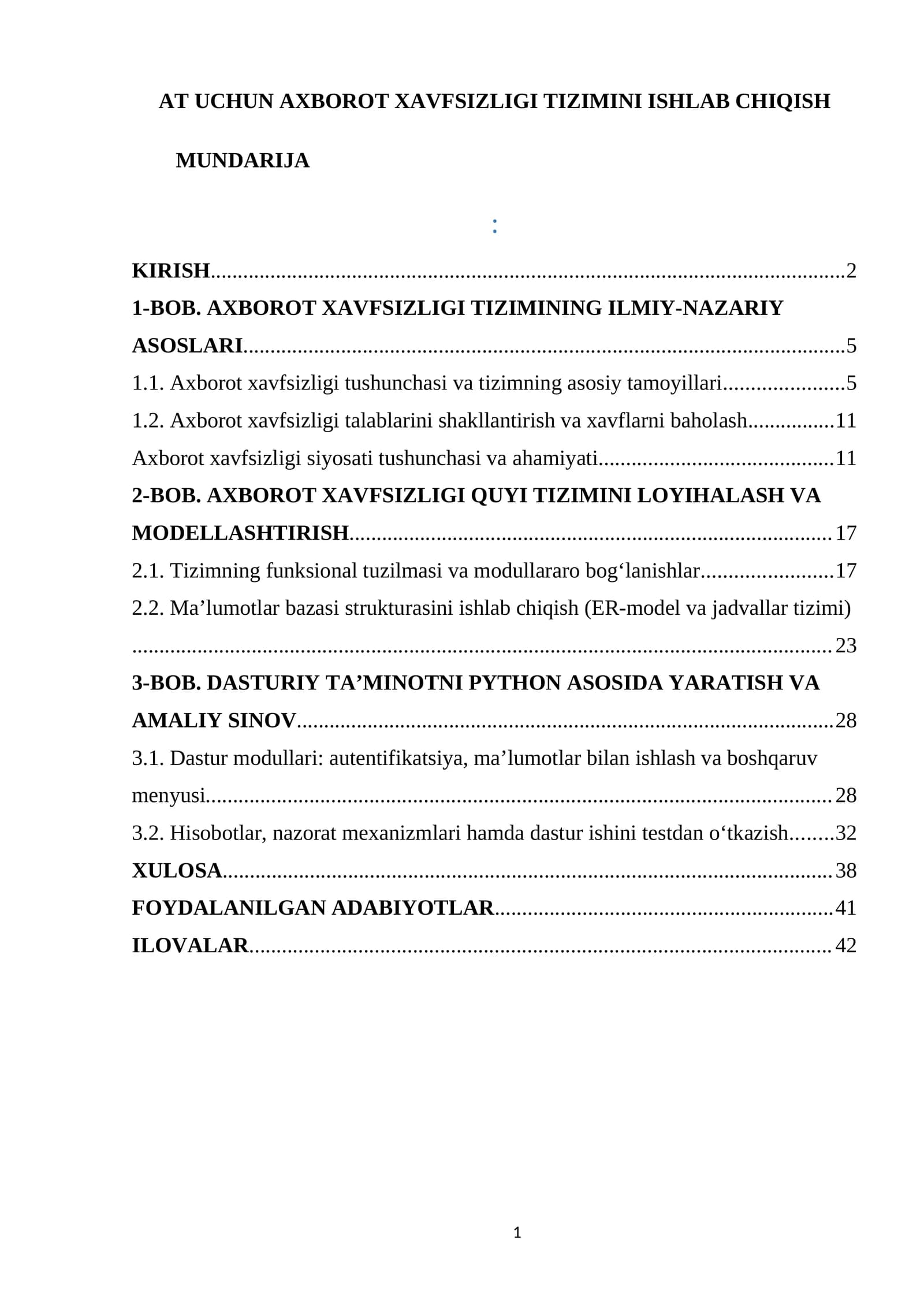 AXBOROT XAVFSIZLIGI TIZIMINI ISHLAB CHIQISH