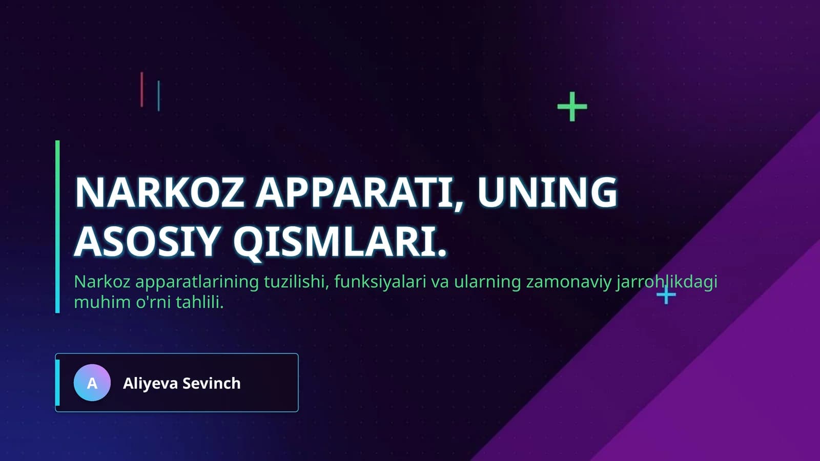 Narkoz apparati, uning asosiy qismlari.