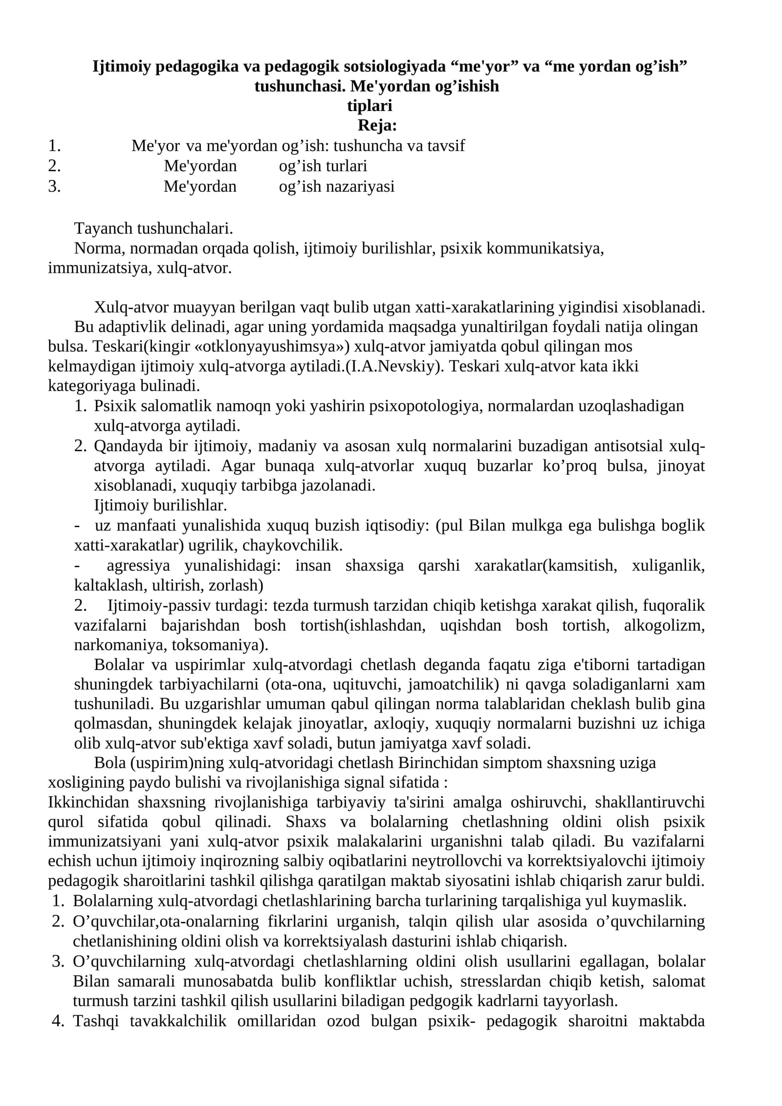 Me'yor va me'yordan og’ish