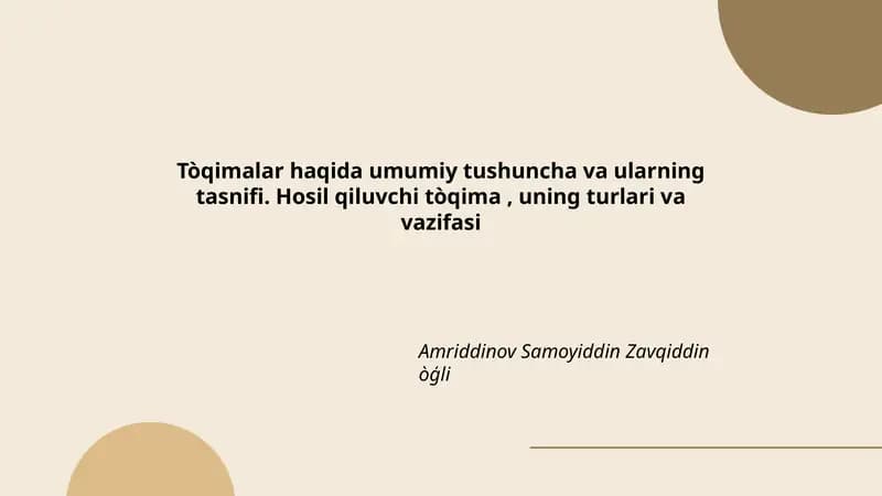 Tòqimalar haqida umumiy tushuncha va ularning tasnifi. Hosil qiluvchi tòqima, uning turlari va vazifasi