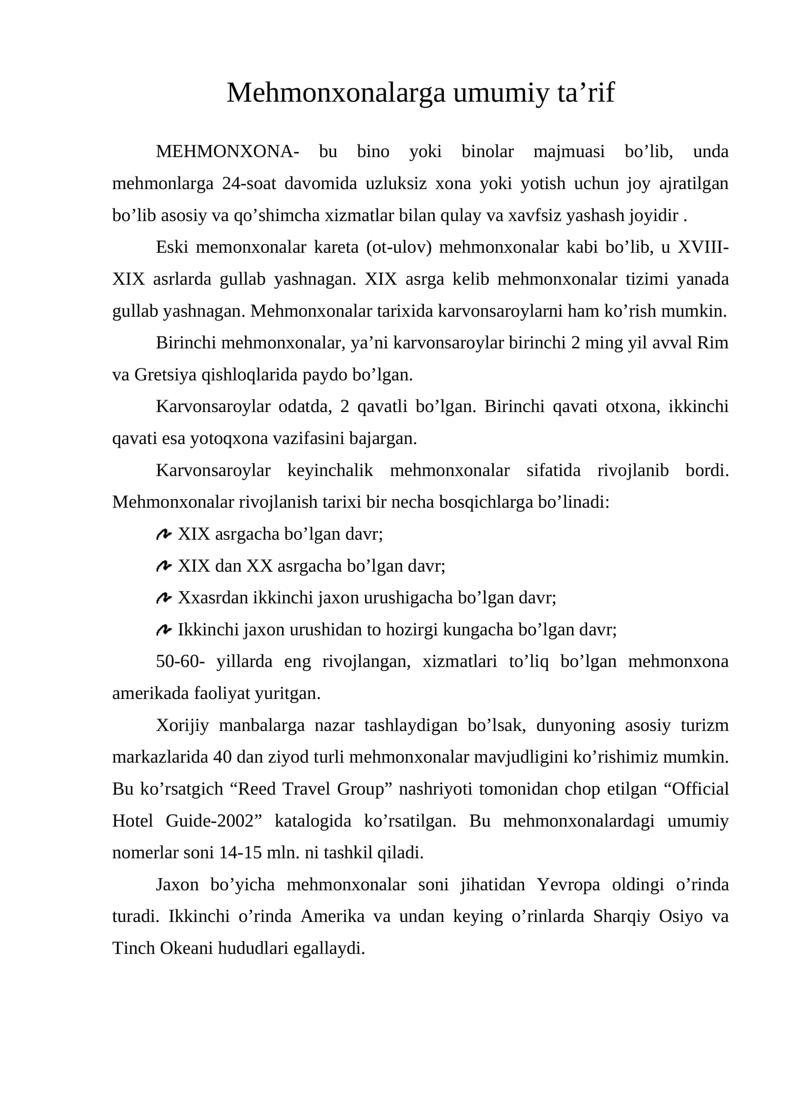 Mehmonxonalarga umumiy ta’rif