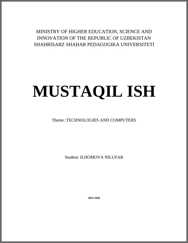 Theme: TECHNOLOGIES AND COMPUTERS