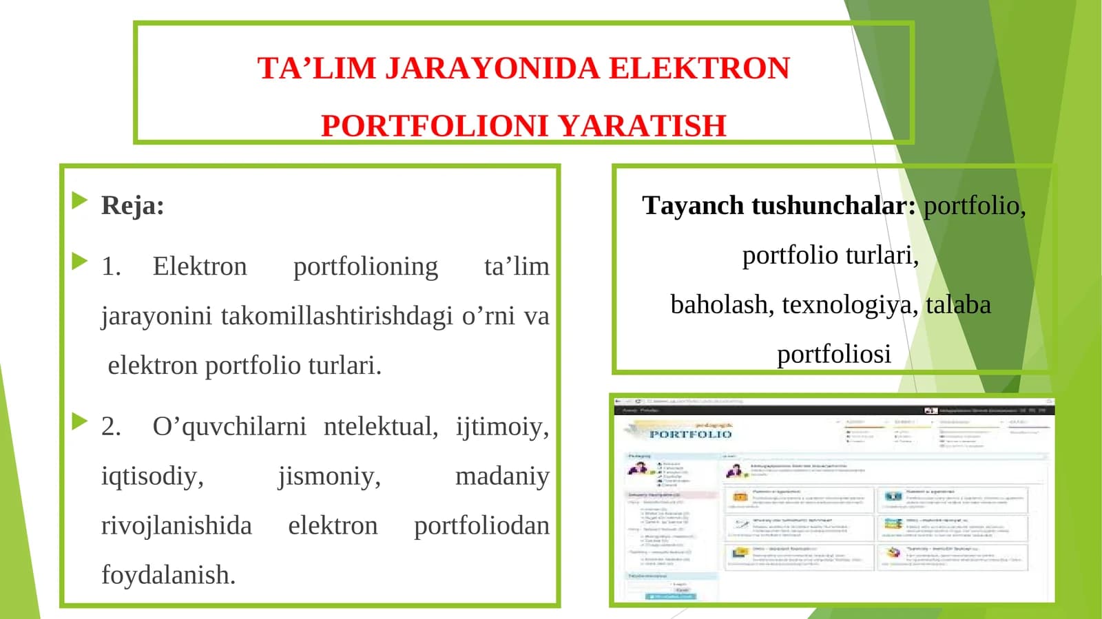 TA’LIM JARAYONIDA ELEKTRON PORTFOLIONI YARATISH
