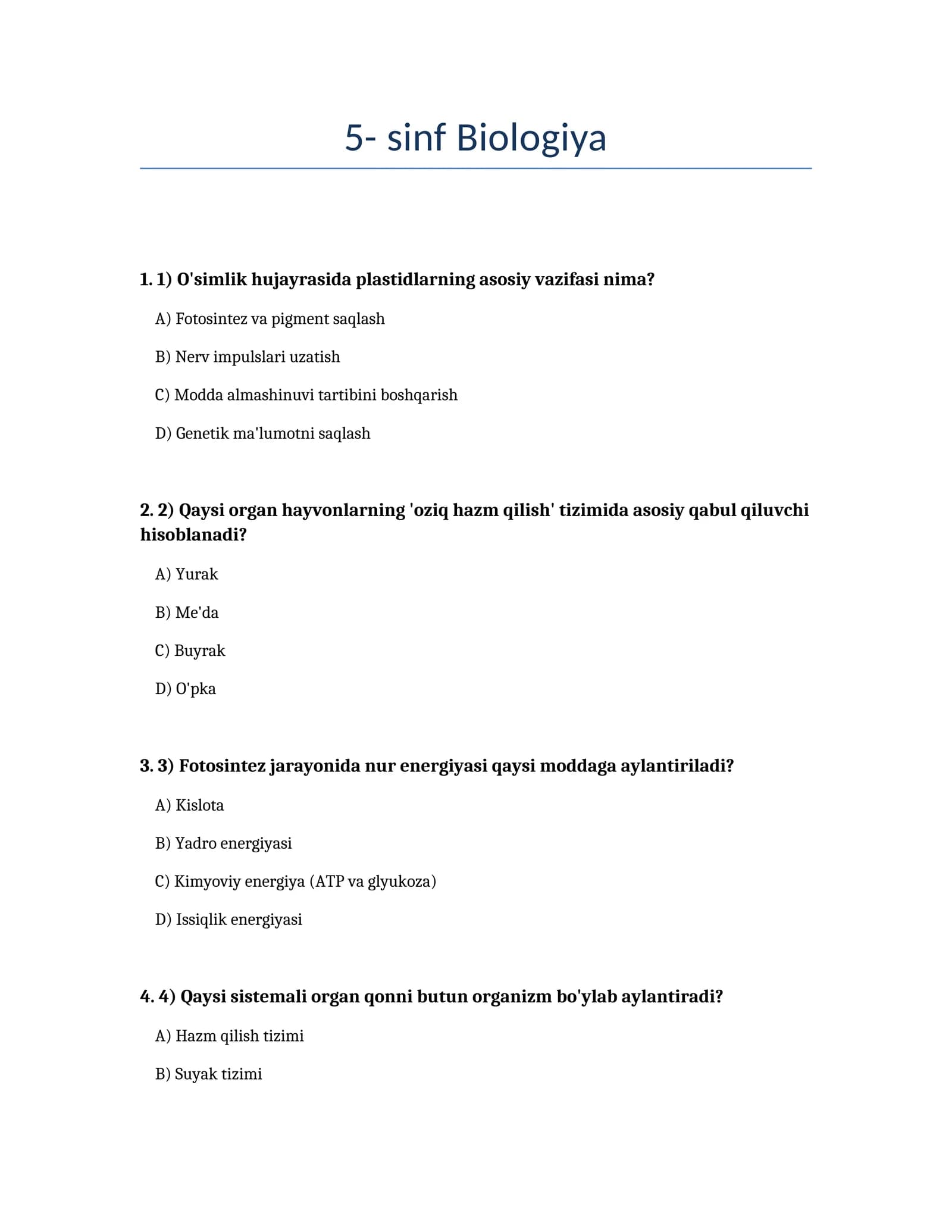 5- sinf Biologiya