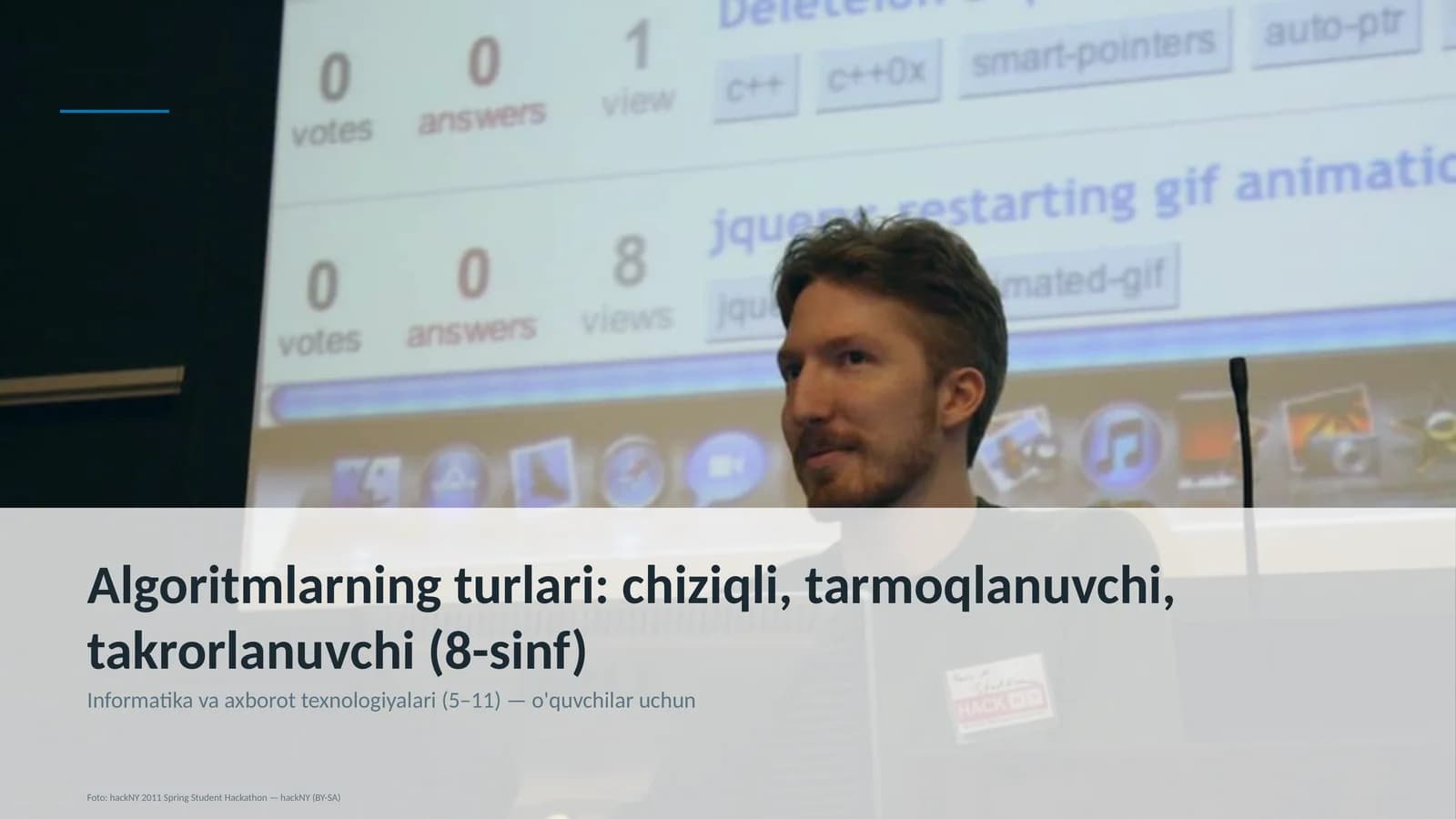 Algoritmlarning turlari: chiziqli, tarmoqlanuvchi, takrorlanuvchi (8-sinf)