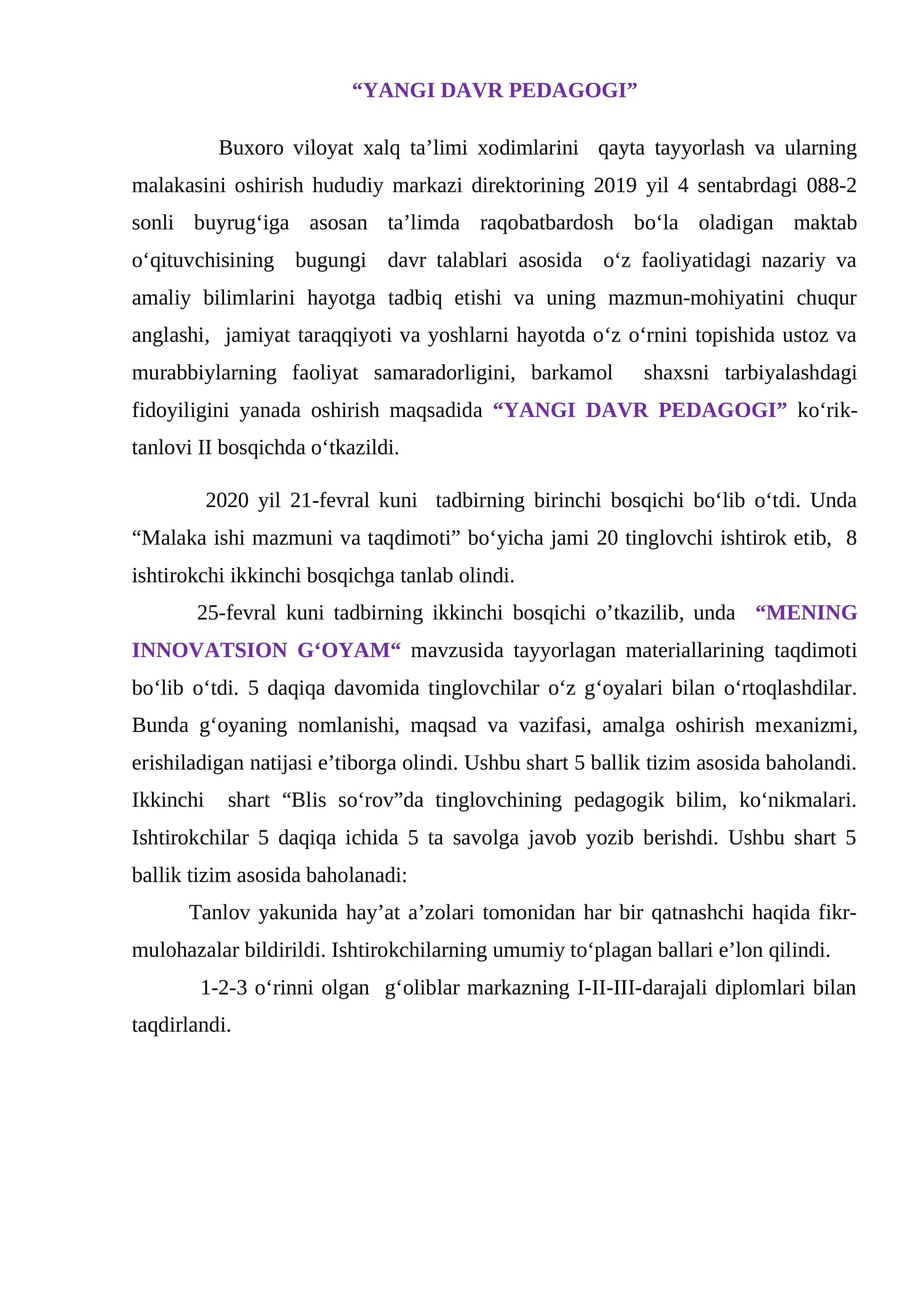 YANGI DAVR PEDAGOGI