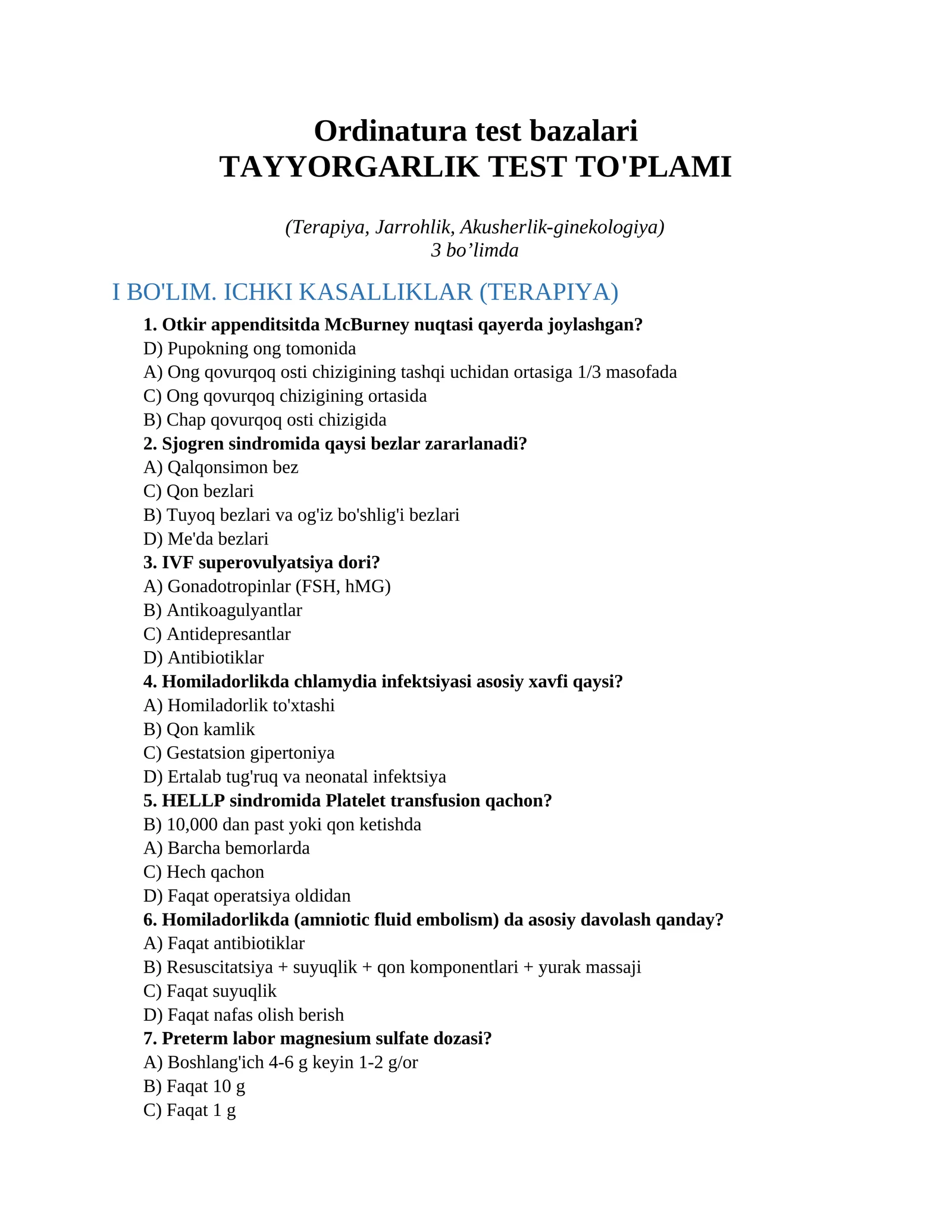 Ordinatura test bazalari