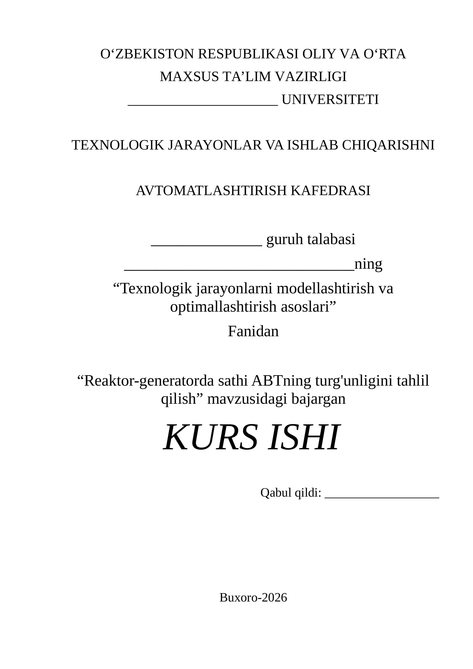 "Reaktor-generatorda sathi ABTning turg'unligini tahlil qilish"