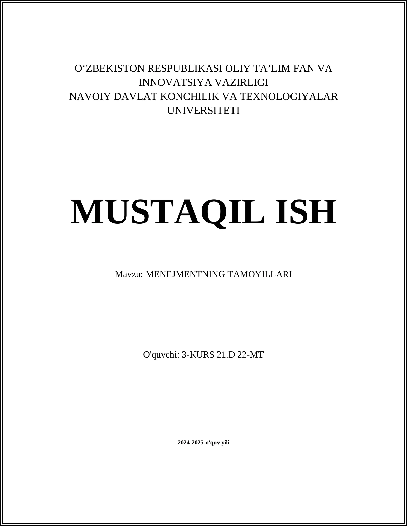 MENEJMENTNING TAMOYILLARI