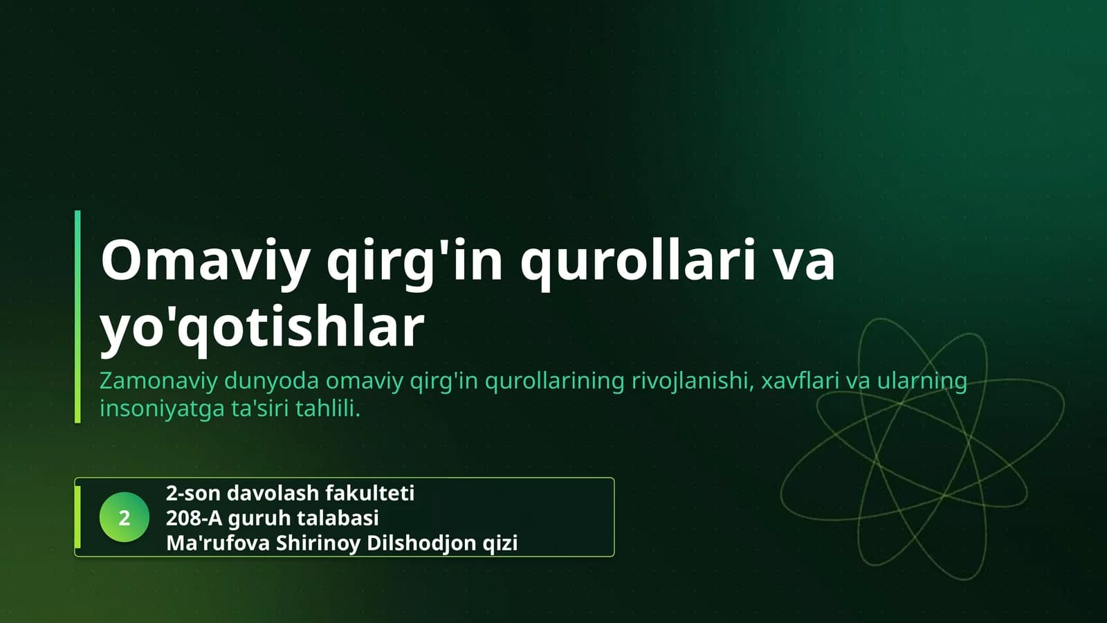 Omaviy qirg'in qurollari va yo'qotishlar