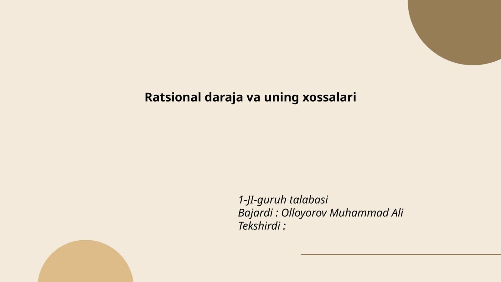 Ratsional daraja va uning xossalari