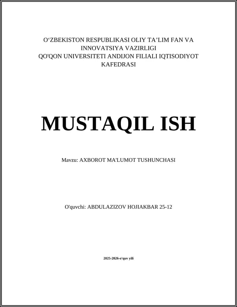 AXBOROT MA'LUMOT TUSHUNCHASI