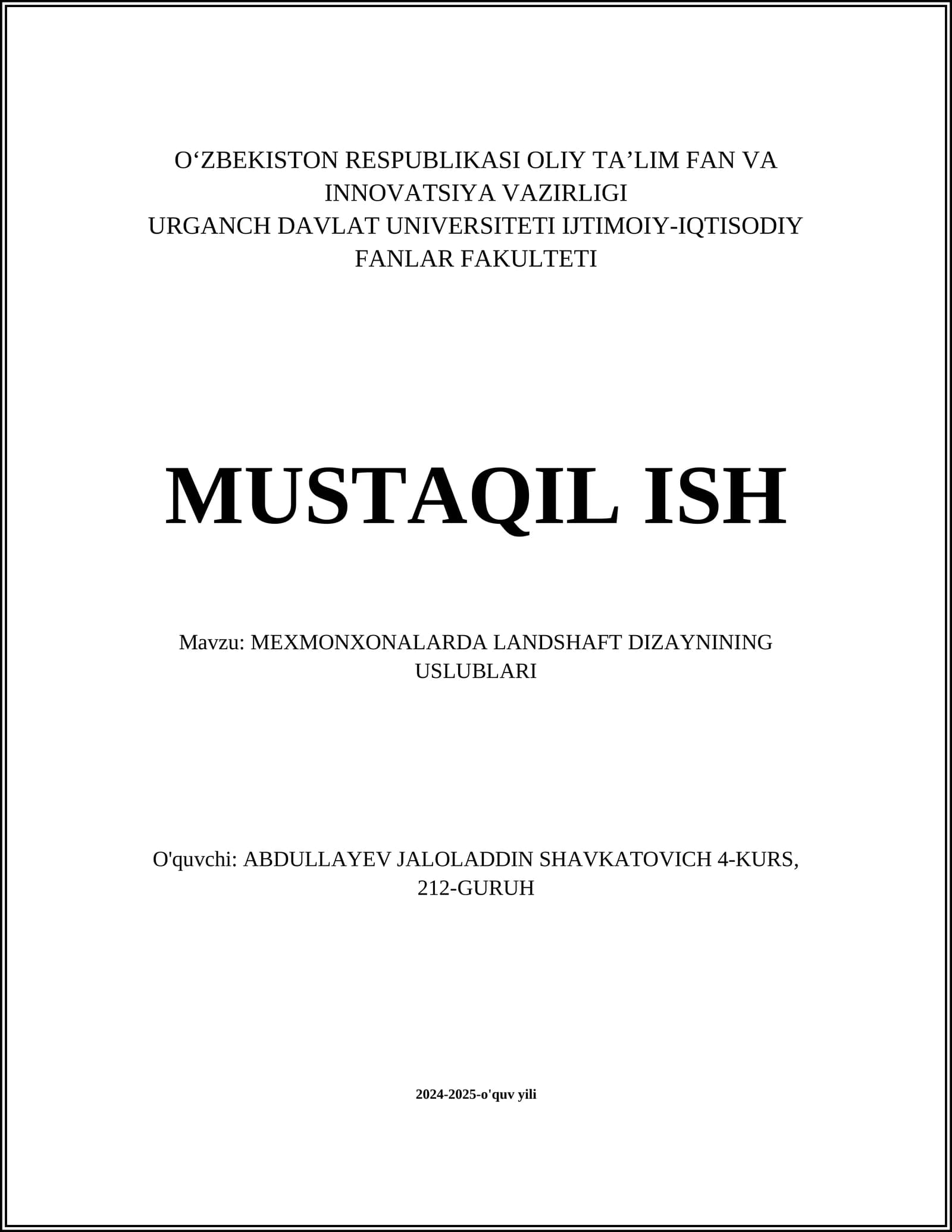 MEXMONXONALARDA LANDSHAFT DIZAYNINING USLUBLARI