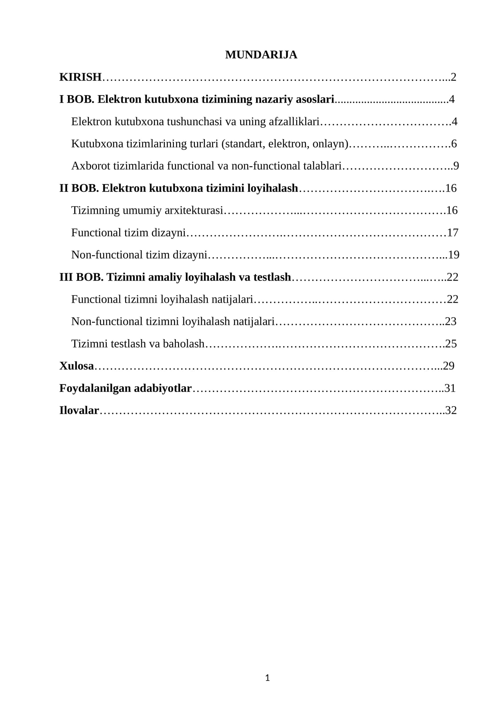 Elektiron kutubxona tizimi uchun functional va non-functional talablarni ishlab chiqarish