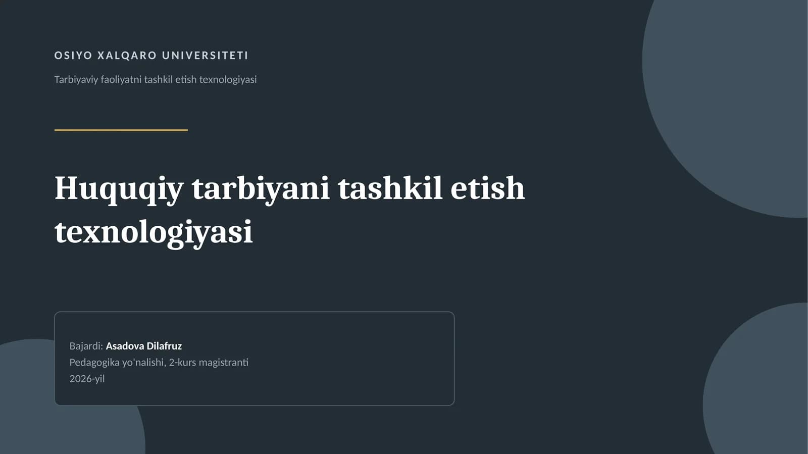 Tarbiyaviy faoliyatni tashkil etish texnologiyasi