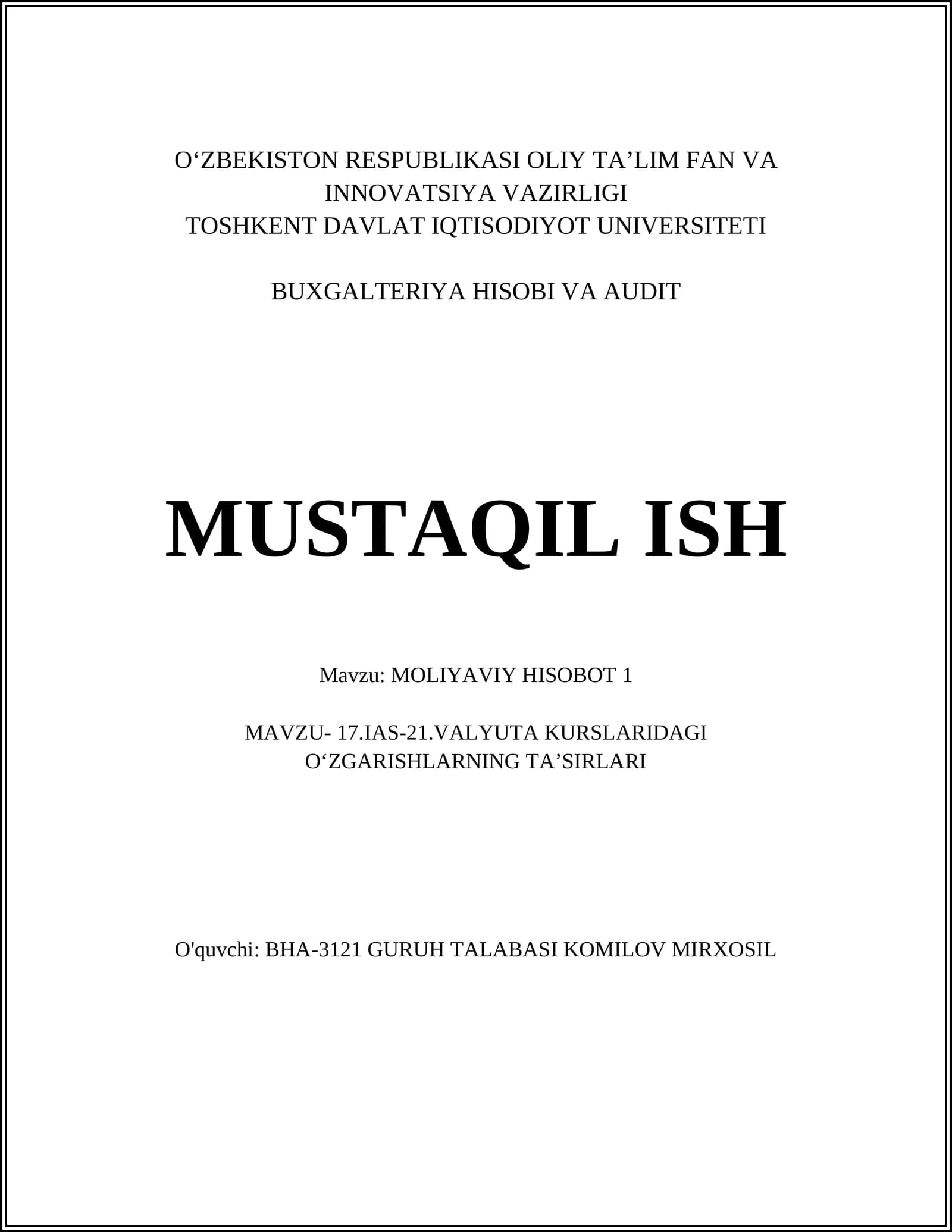 MOLIYAVIY HISOBOT 1