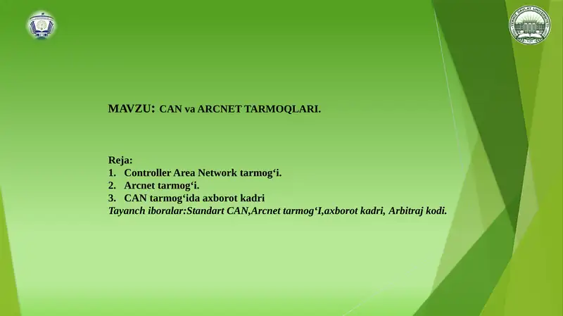 Can va ARCNET TARMOQLARI.