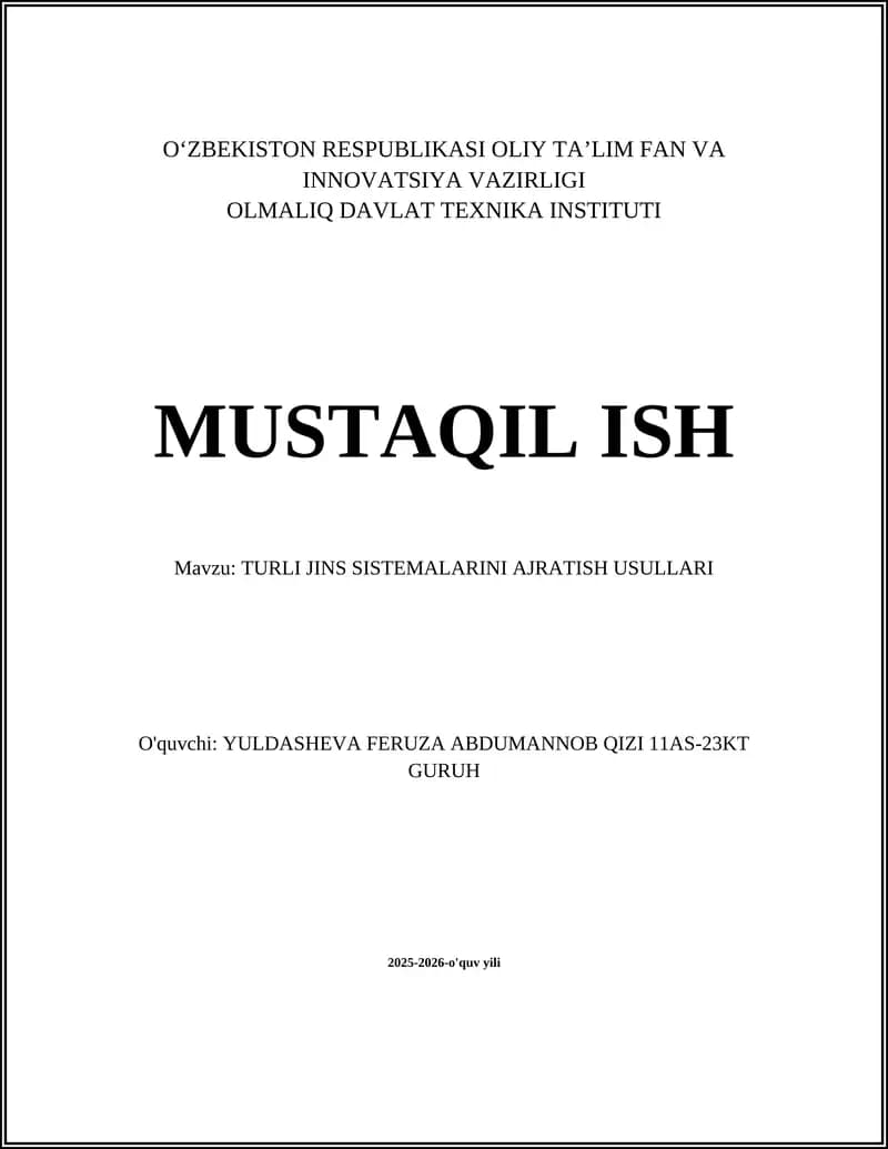 TURLI JINS SISTEMALARINI AJRATISH USULLARI