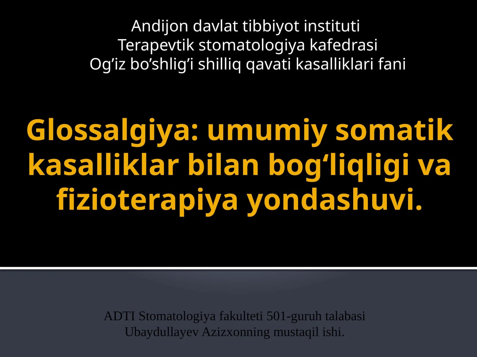 Glossalgiya: umumiy somatik kasalliklar bilan bog‘liqligi va fizioterapiya yondashuvi.