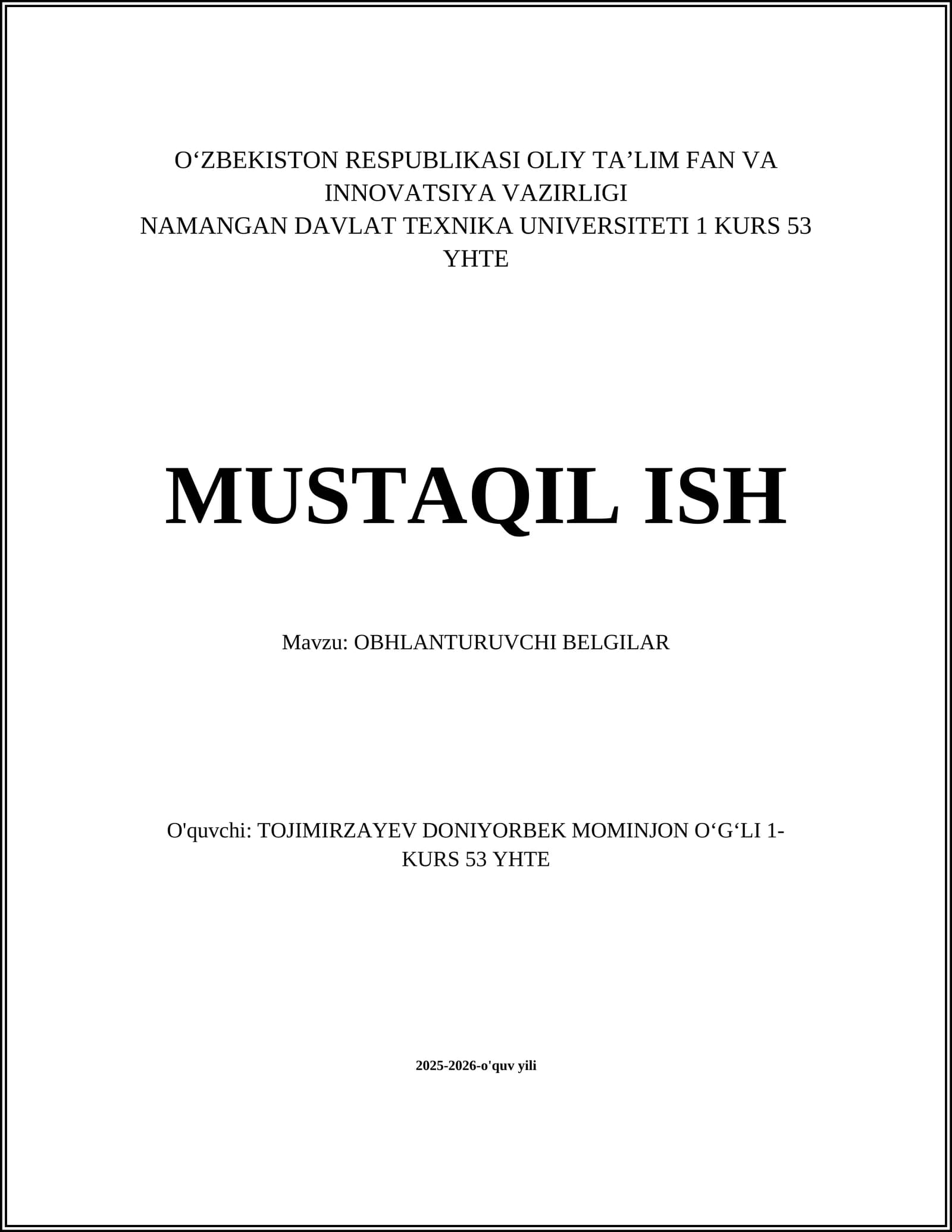 OBHLANTURUVCHI BELGILAR