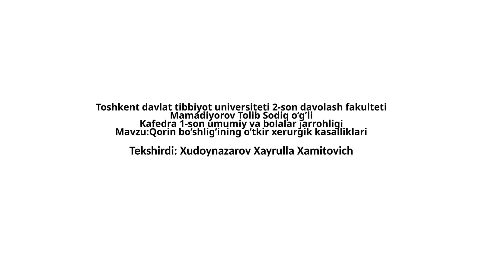 BOLALARDA QORIN BO'SHLIG'I A'ZOLARINING O'TKIR XIRURGIK KASALLIKLARI