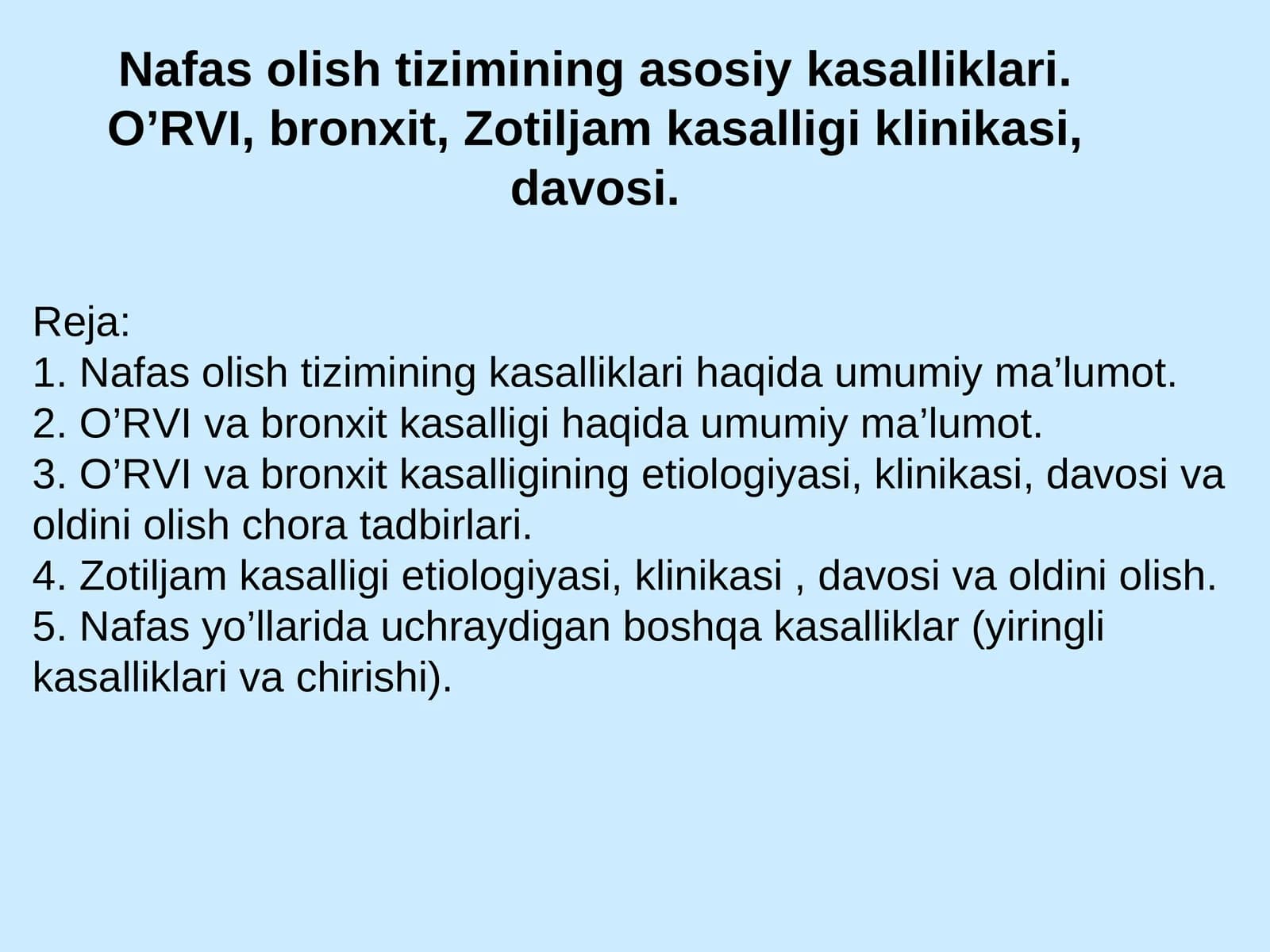 Nafas olish tizimi kasalliklari haqida umumiy ma’lumot