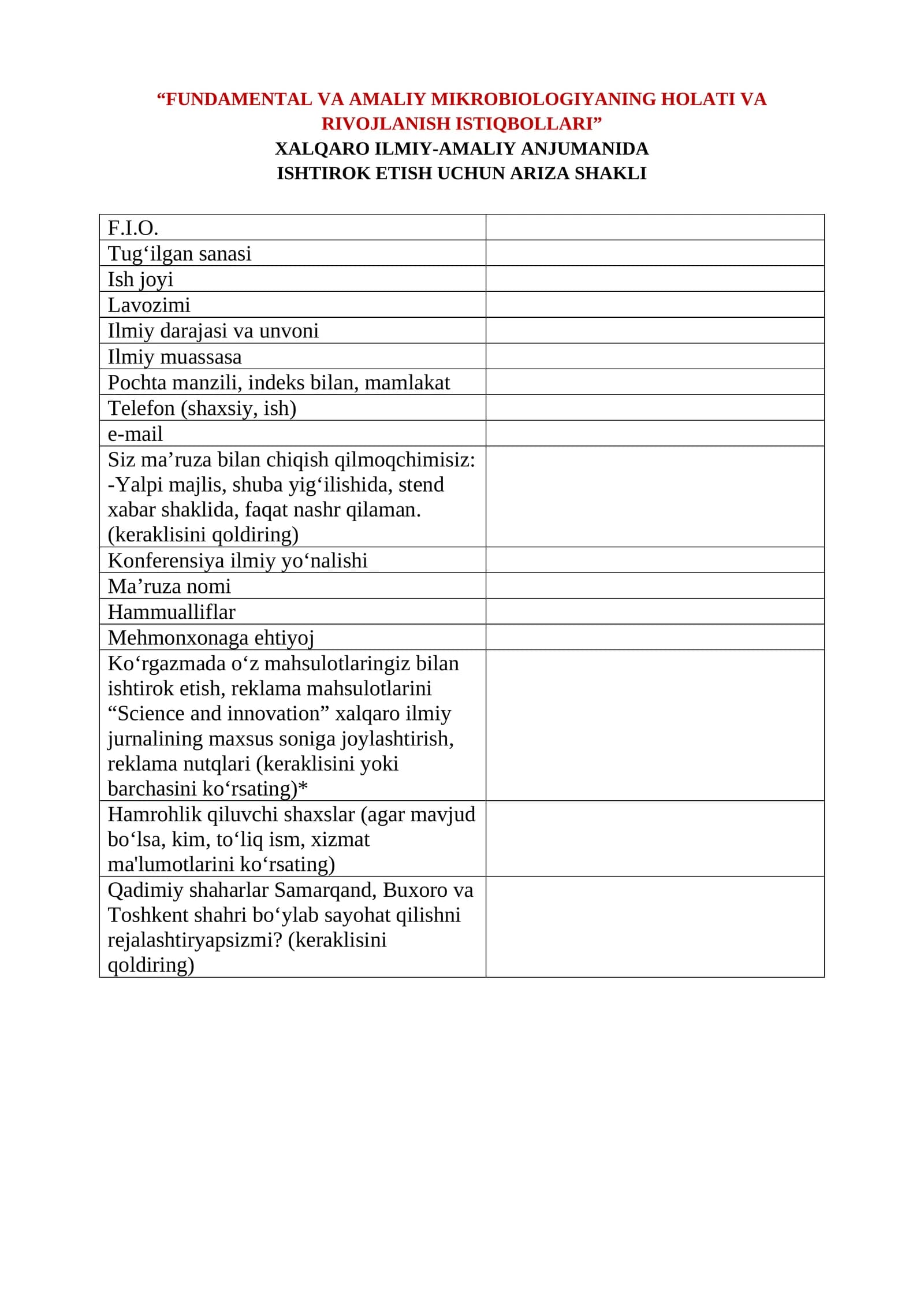FUNDAMENTAL VA AMALIY MIKROBIOLOGIYANING HOLATI VA RIVOJLANISH ISTIQBOLLARI