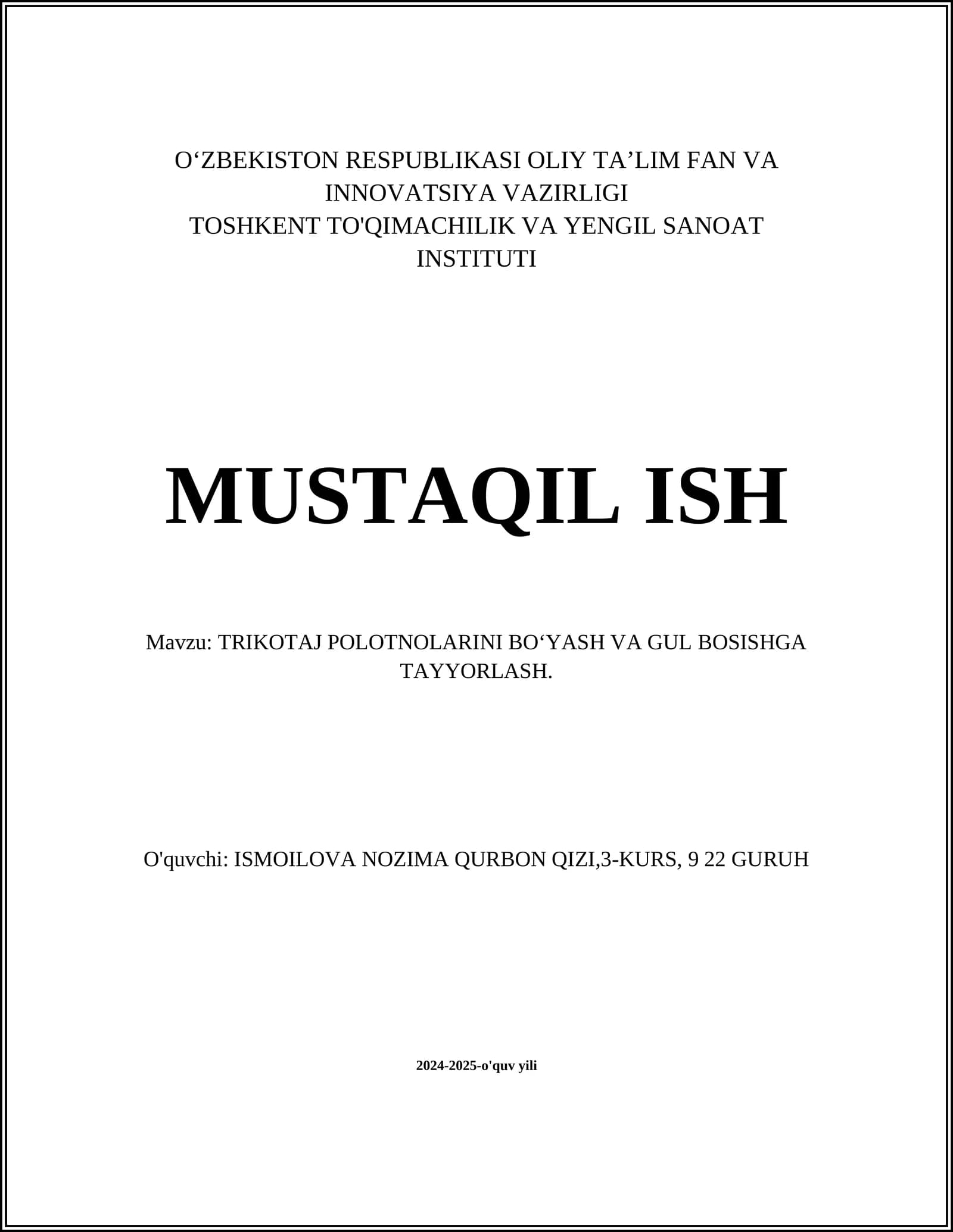 TRIKOTAJ POLOTNOLARINI BO‘YASH VA GUL BOSISHGA TAYYORLASH