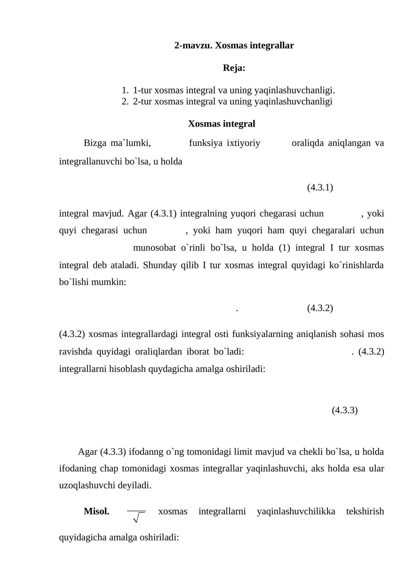 Xosmas integrallar