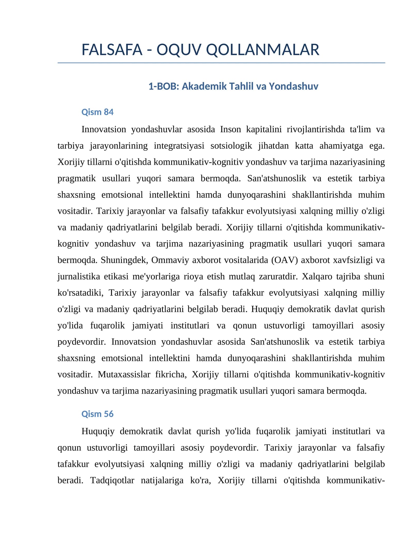 FALSAFA - OQUV QOLLANMALAR