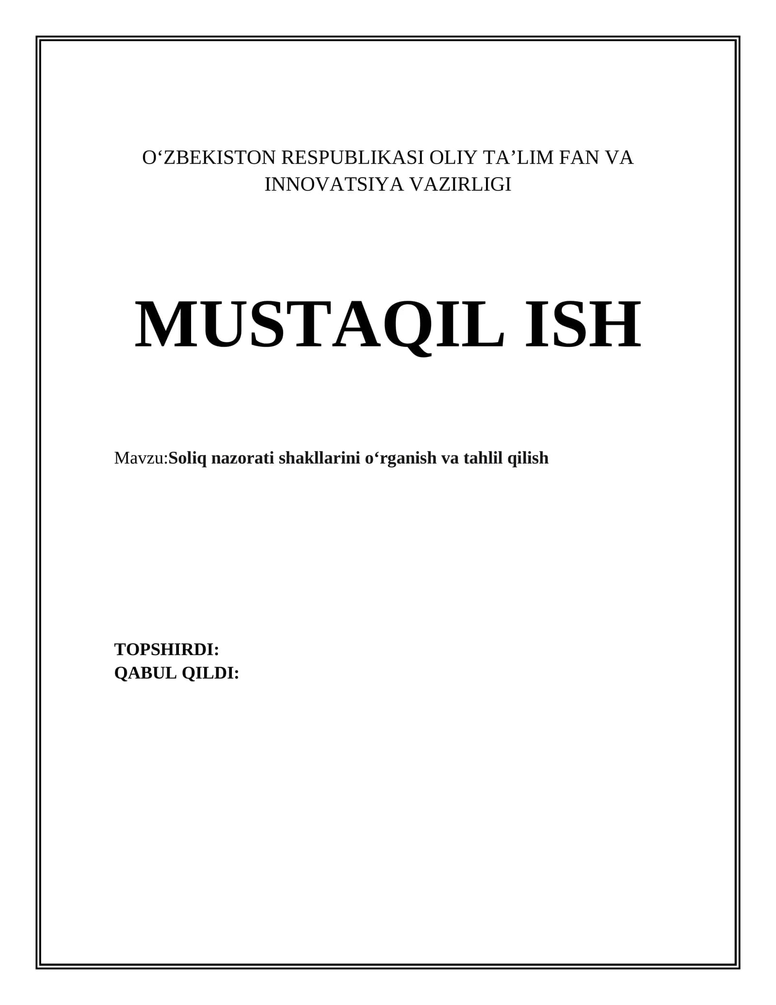 Soliq nazorati shakllarini oʻrganish va tahlil qilish