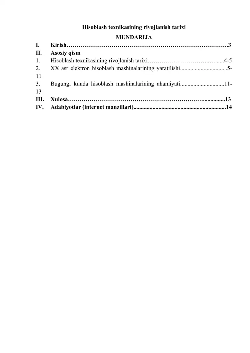 Hisoblash texnikasining rivojlanish tarixi