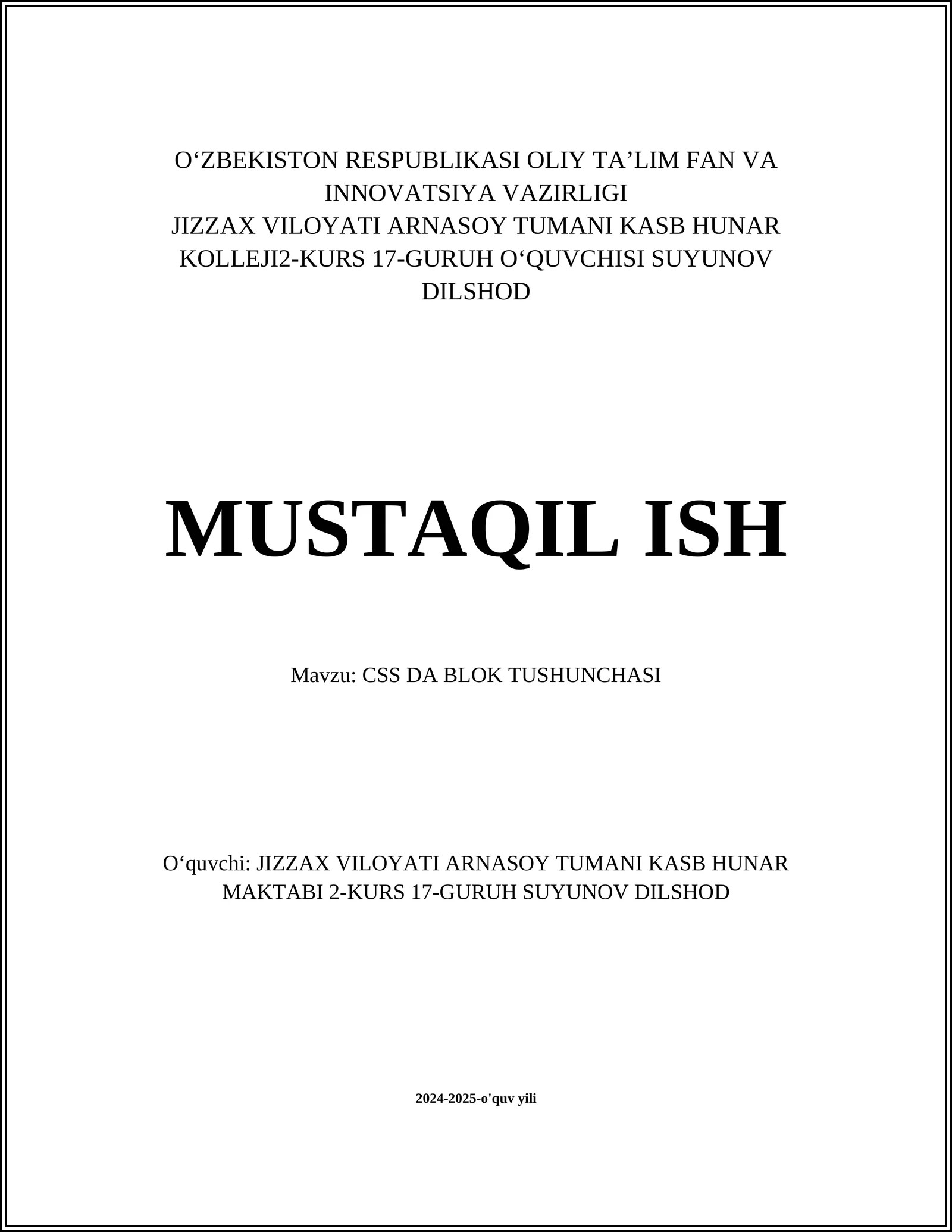 CSS DA BLOK TUSHUNCHASI
