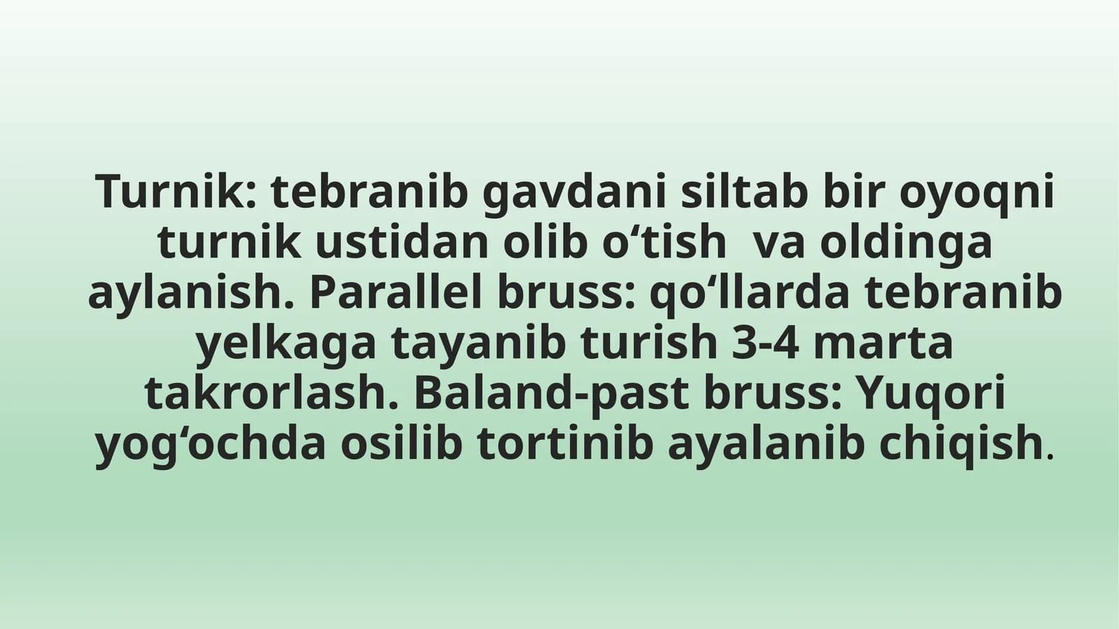 Turnik, Parallel bruss, Baland-past bruss