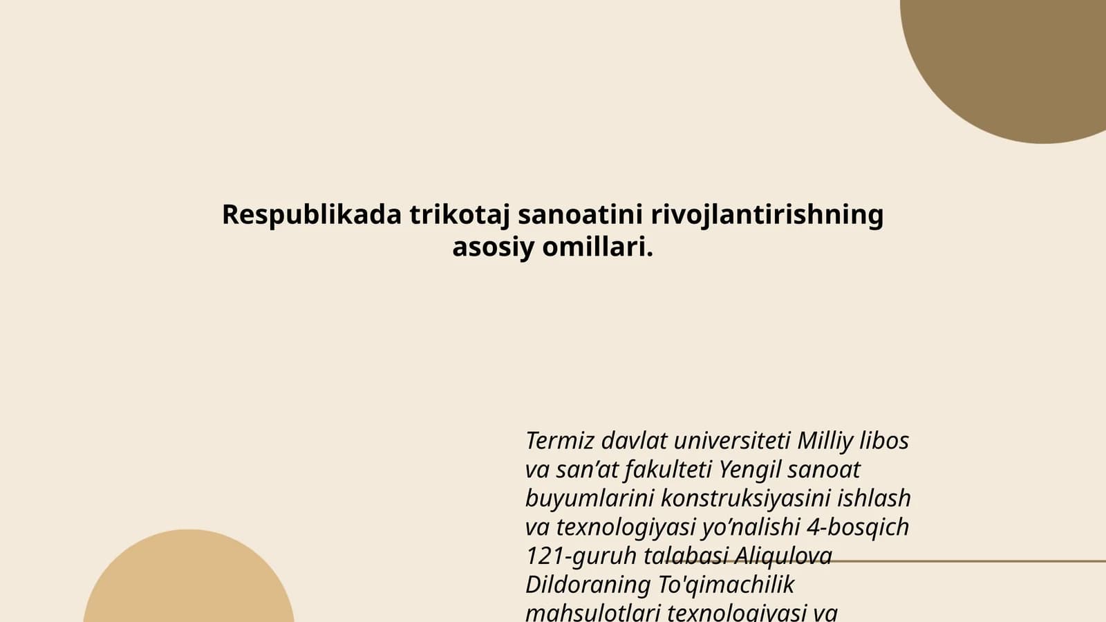 To'qimachilik mahsulotlari texnologiyasi va jihozlari