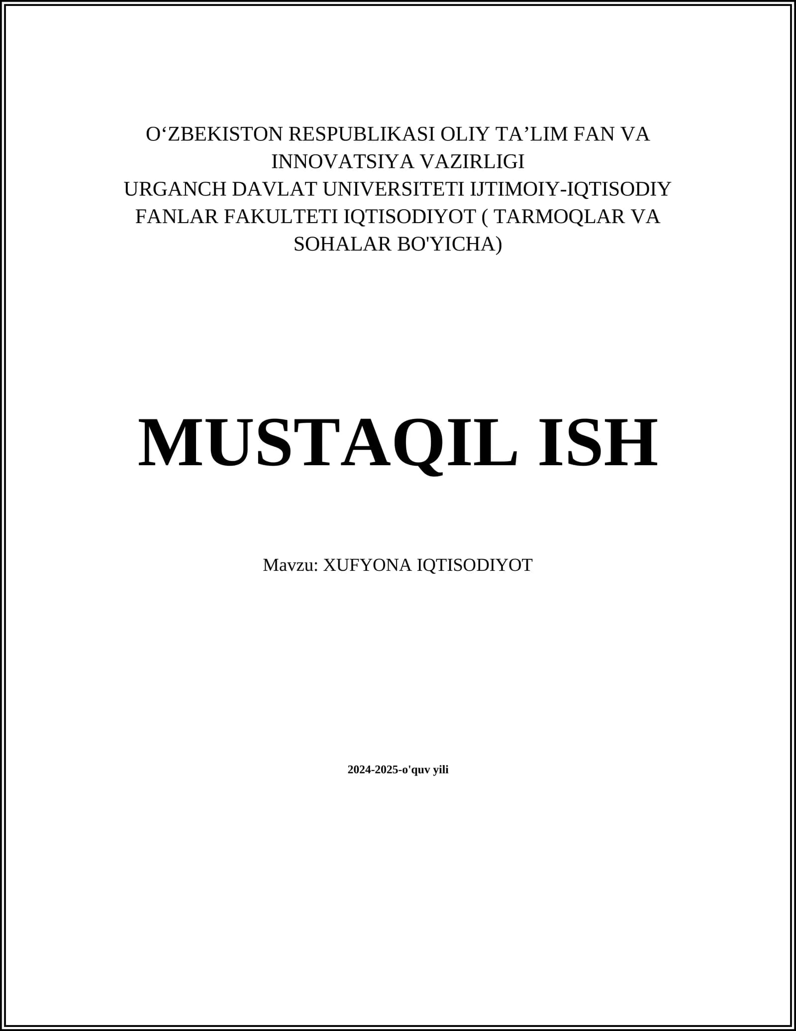 XUFYONA IQTISODIYOT