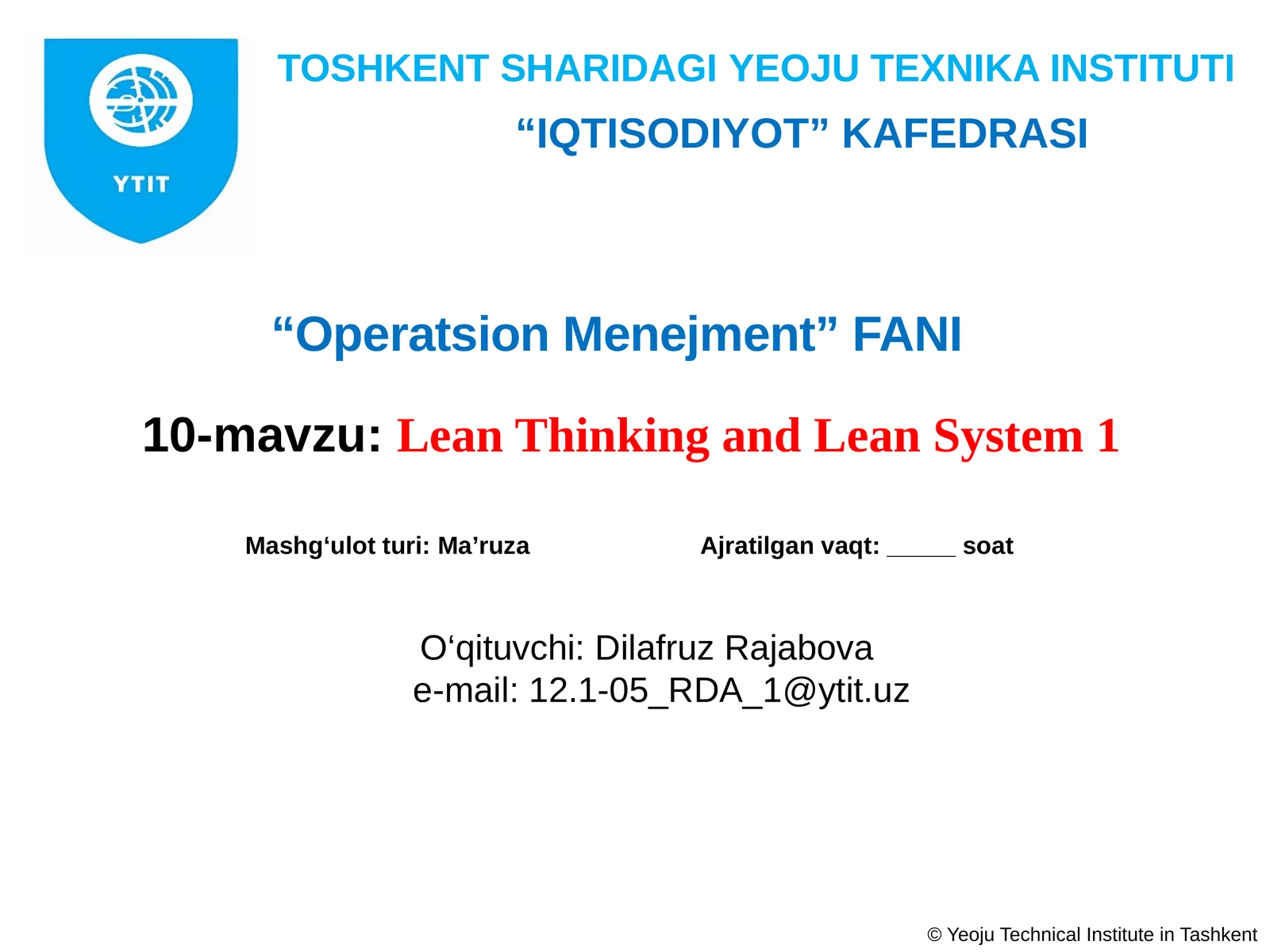 Lean Thinking and Lean System 1