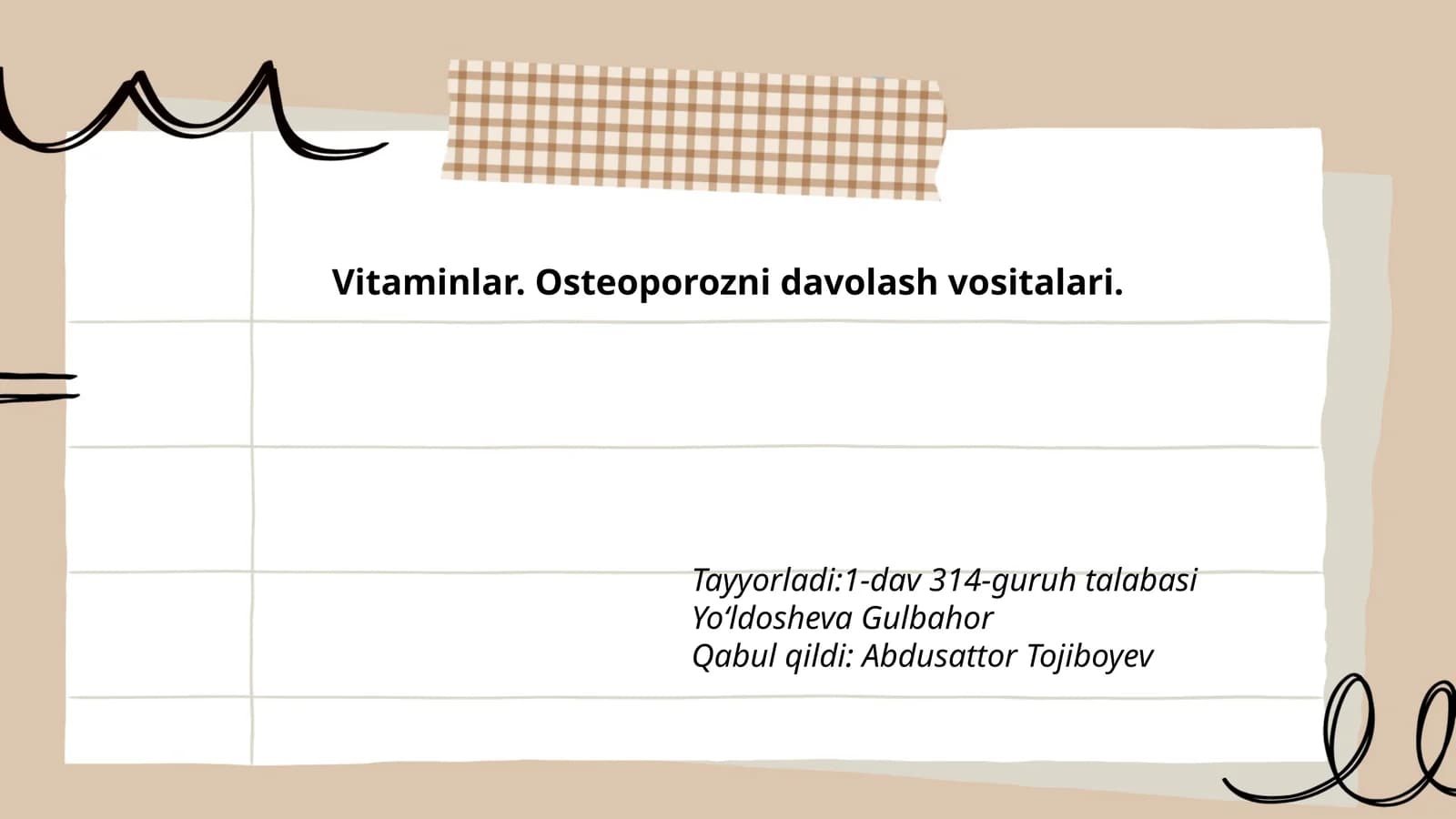 Vitaminlar. Osteoporozni davolash vositalari