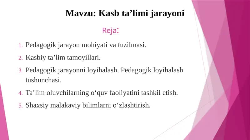Pedagogik jarayonni loyihalash