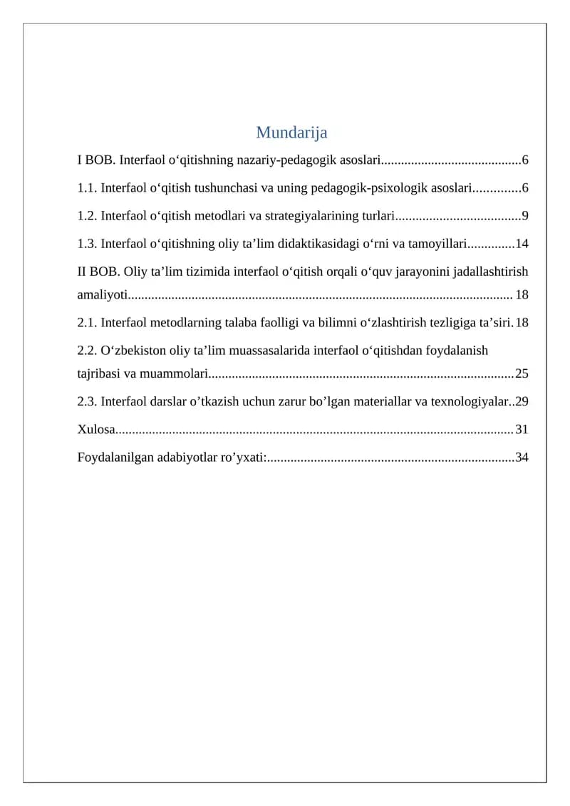 interaktiv ōqitishni oliy talimdagi ōrni