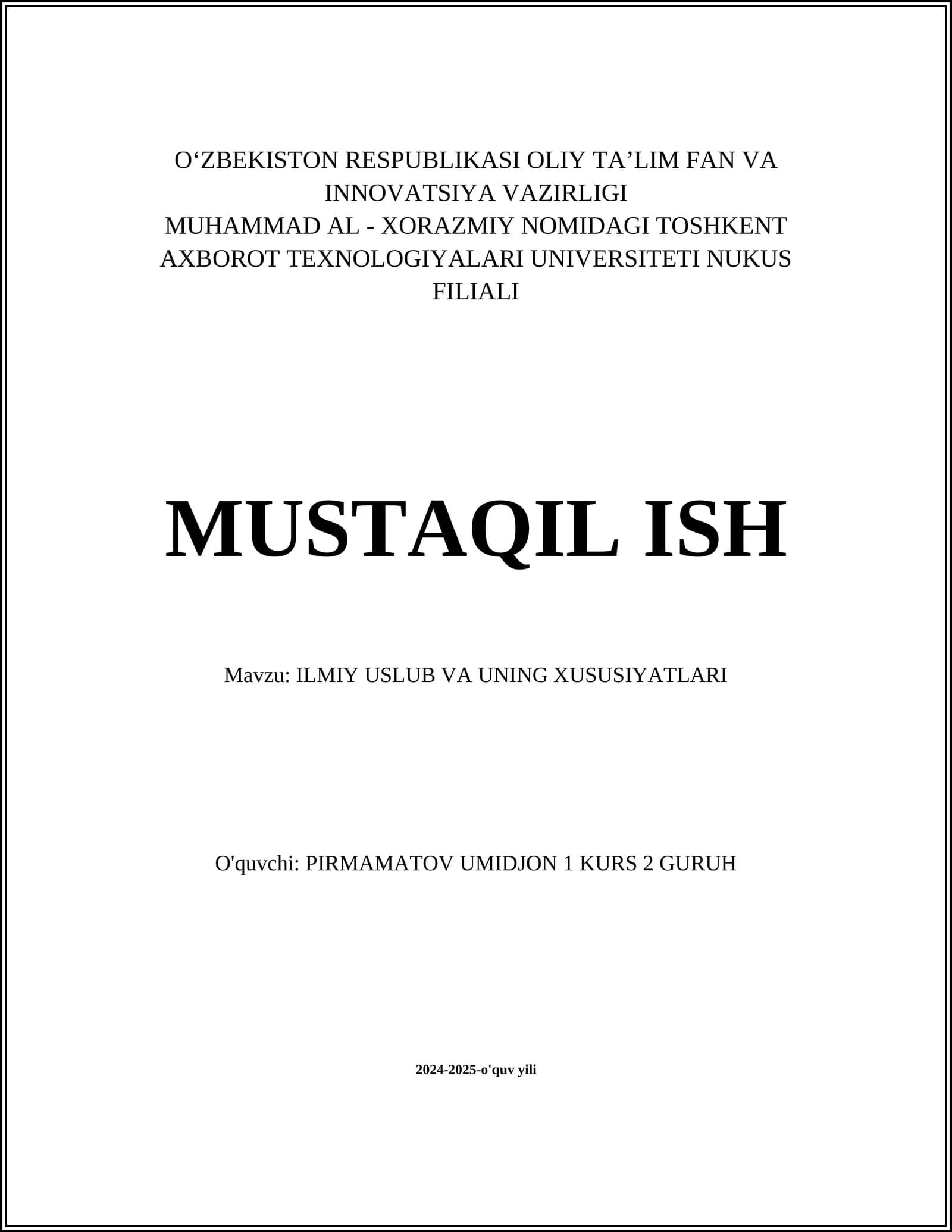 ILMIY USLUB VA UNING XUSUSIYATLARI