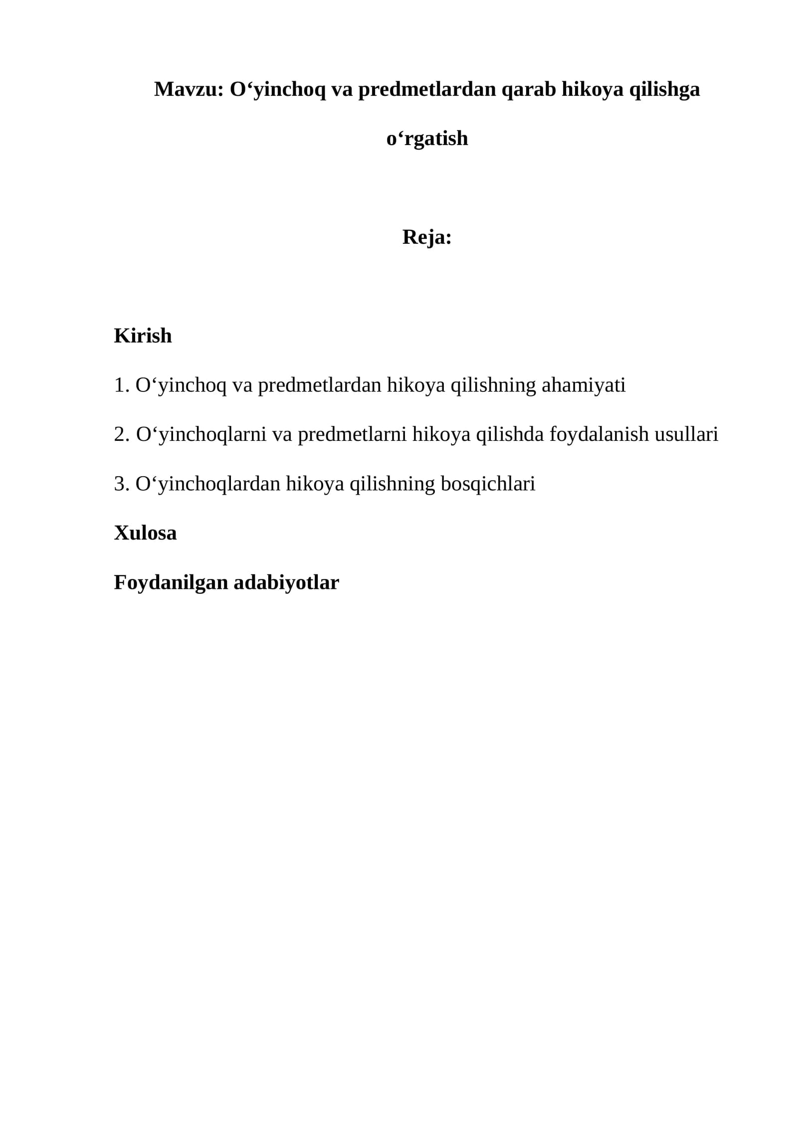 Oʻyinchoq va predmetlardan qarab hikoya qilishga oʻrgatish