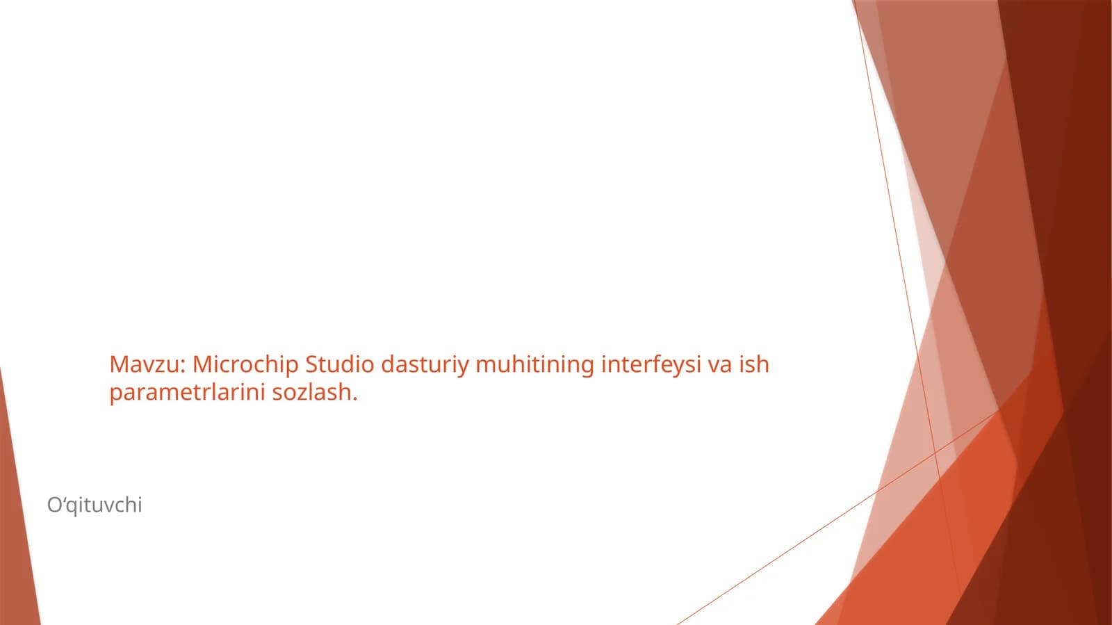 Microchip Studio dasturiy muhitining interfeysi va ish parametrlarini sozlash.