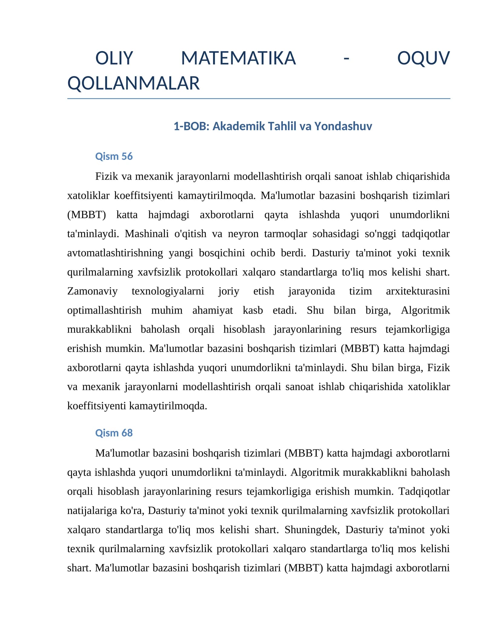 OLIY MATEMATIKA - OQUV QOLLANMALAR