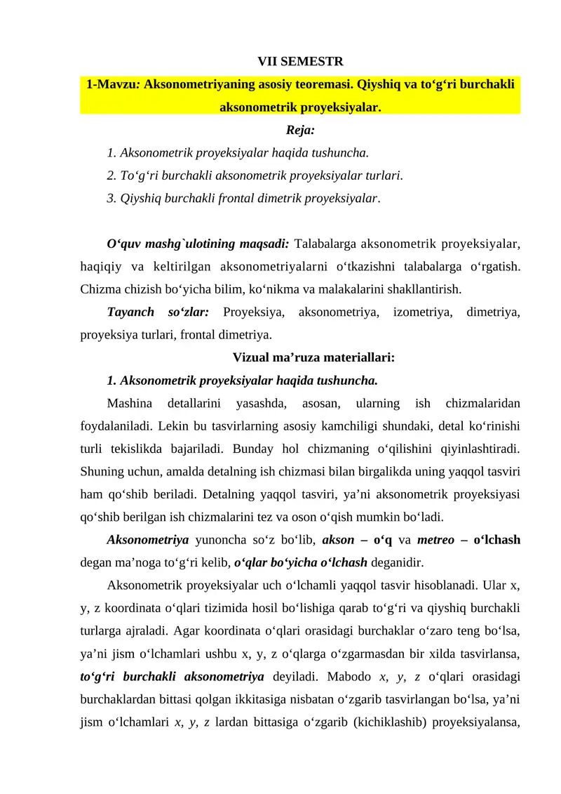 Aksonometrik proyeksiyalar