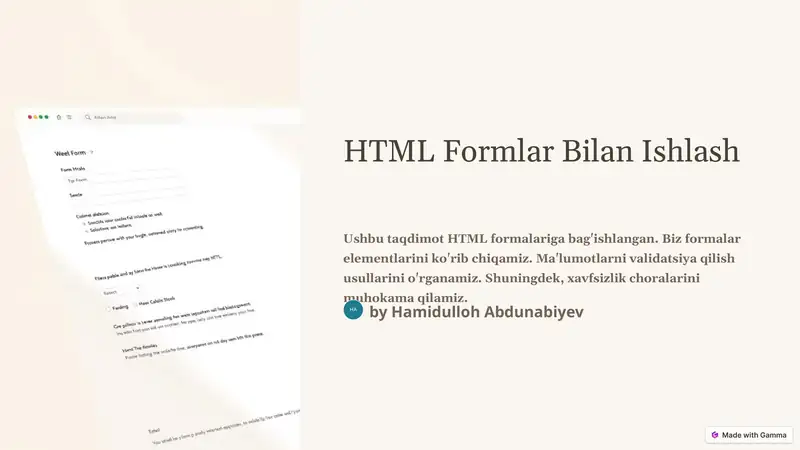 HTML Formlar Bilan Ishlash