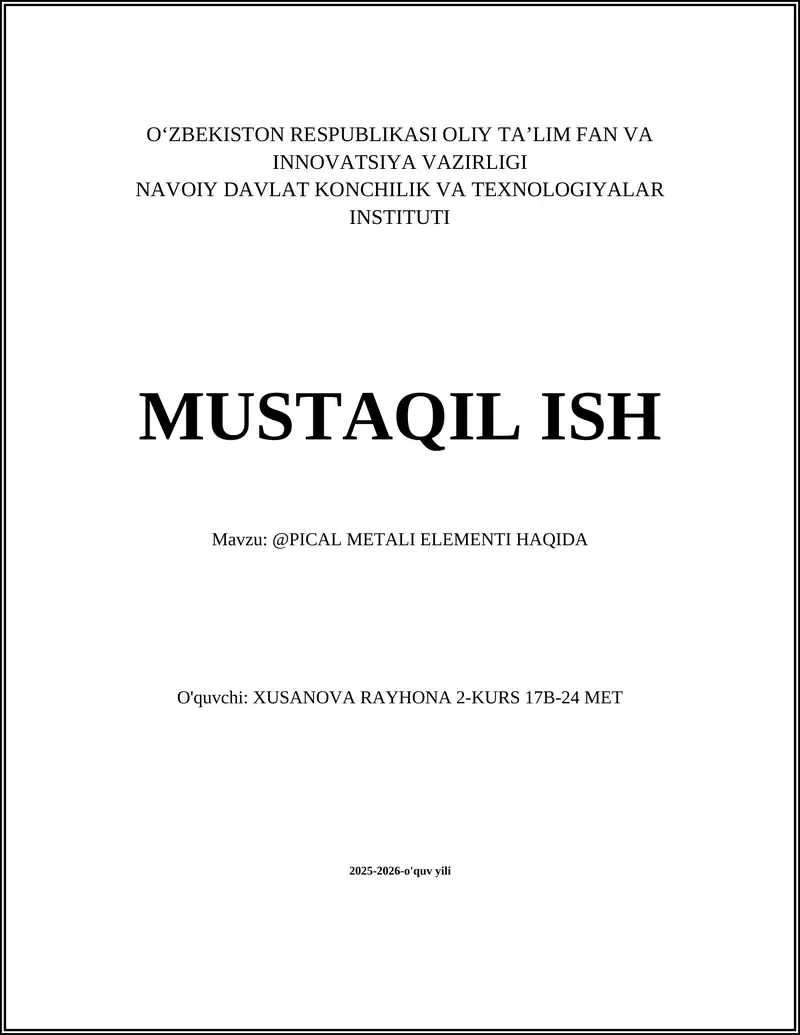 PICHAL METALI ELEMENTI HAQIDA